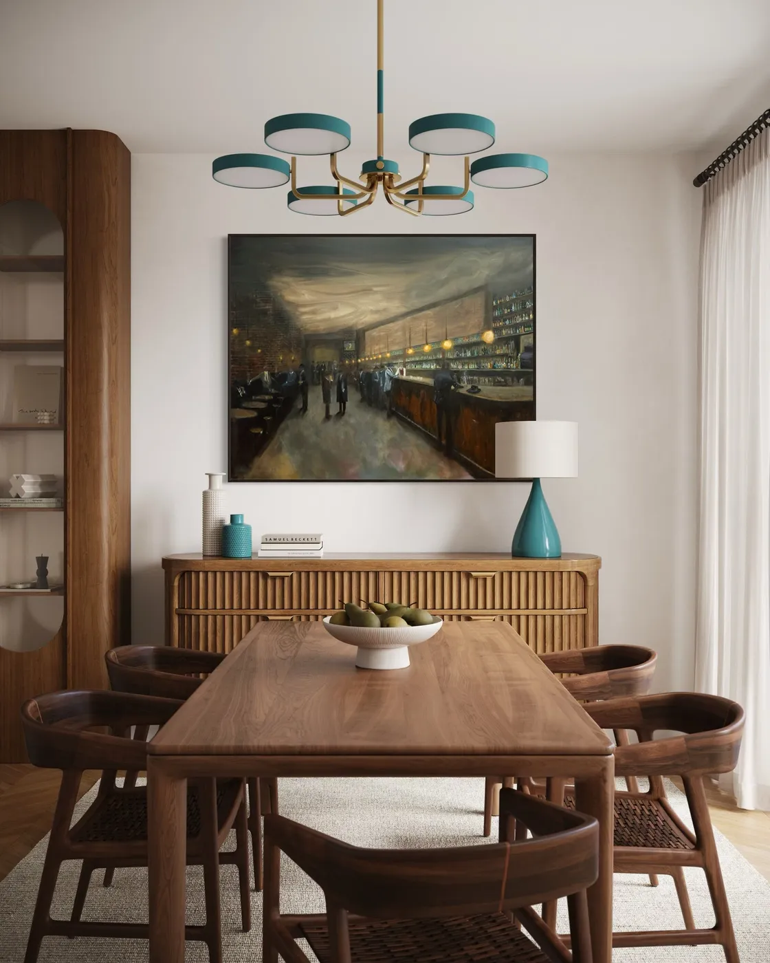 Smokey Night above a sideboard in a dining room.