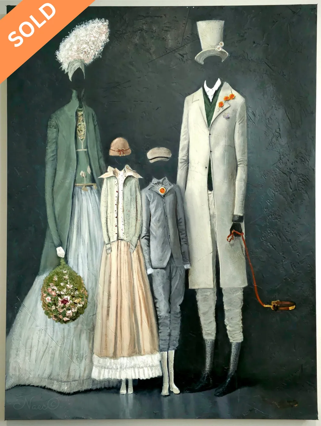 We Are All Fading 4th Edition: a family of four in pale period dress.