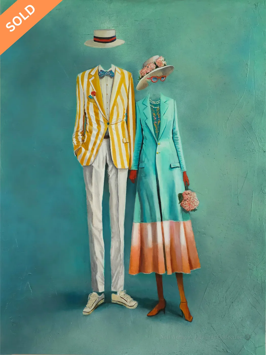 The Hamptons: a striped summer blazer and a teal coat over an ombre dress.